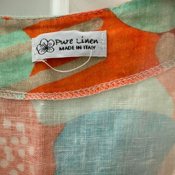 Women's blouse Orange and green linen tie-front top - Picture 4 of 8